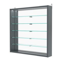 Витрина настенная №1-8ГУ с зеркалом и с подсветкой, Темно-Серый