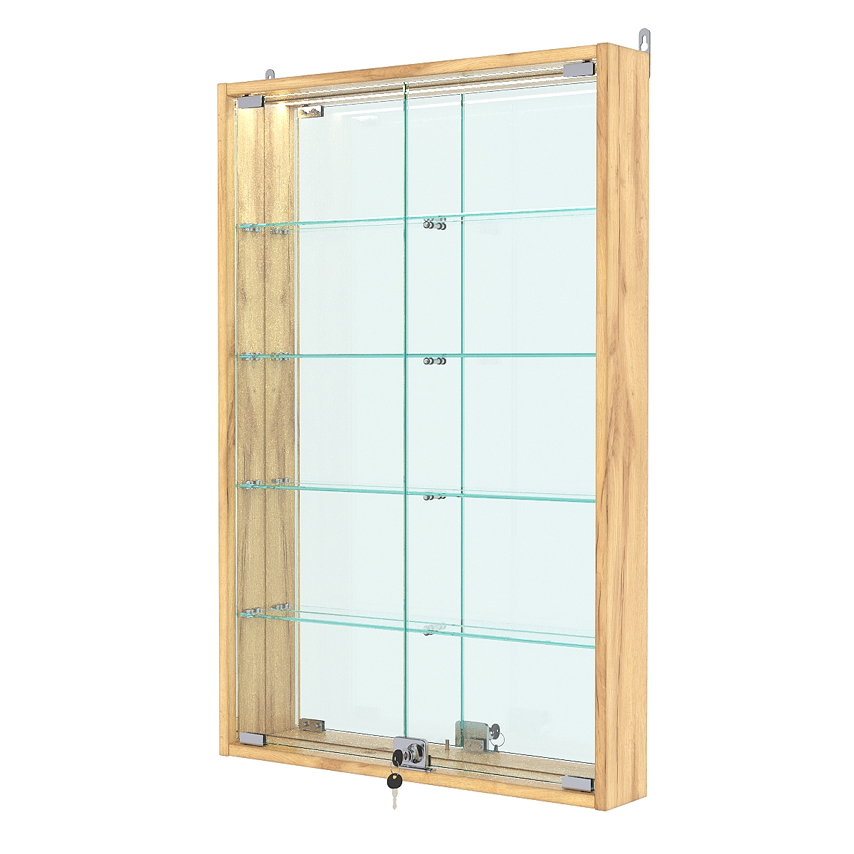 Витрина настенная №2-4АУ с зеркалом и с подсветкой, Дуб Золотистый