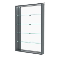 Витрина настенная №2-4ГУ с зеркалом и с подсветкой, Темно-Серый