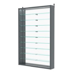 Витрина настенная №2-8ГУ с зеркалом и с подсветкой, Темно-Серый