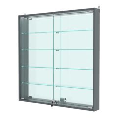 Витрина настенная №4-4АУ с зеркалом и с подсветкой, Темно-Серый