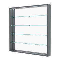 Витрина настенная №4-4ГУ с зеркалом и с подсветкой, Темно-Серый