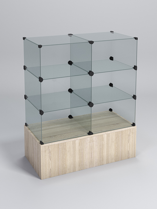 Прилавок КУБ №3 (без стеклянных дверок, передняя стенка - стекло), Дуб Сонома