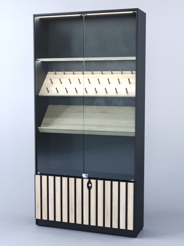 Витрина Смоки №6, Черный + Дуб Сонома