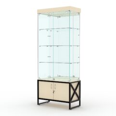 Витрина стеклянная ЛОФТ СТИЛЬ №3 (с дверками, задняя стенка - зеркало), Крем Вайс