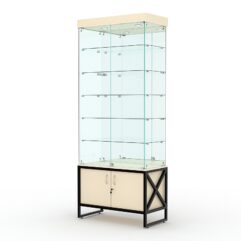 Витрина стеклянная ЛОФТ СТИЛЬ №503 (с дверками, задняя стенка - зеркало), Крем Вайс