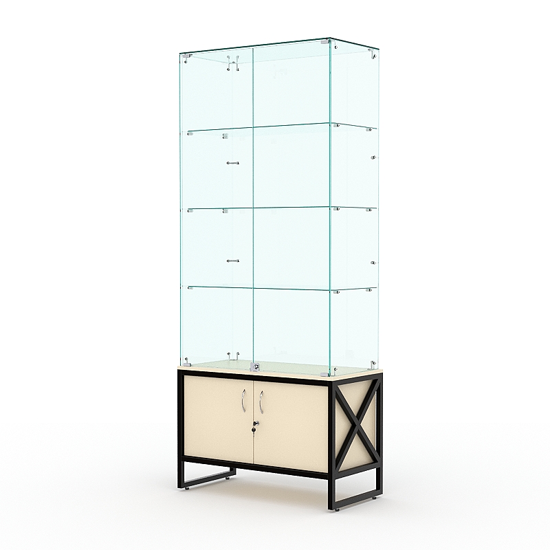Витрина стеклянная ЛОФТ СТИЛЬ №5 (с дверками, задняя стенка - стекло), Крем Вайс