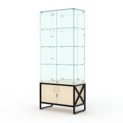 Витрина стеклянная ЛОФТ СТИЛЬ №7 (с дверками, задняя стенка - зеркало), Крем Вайс