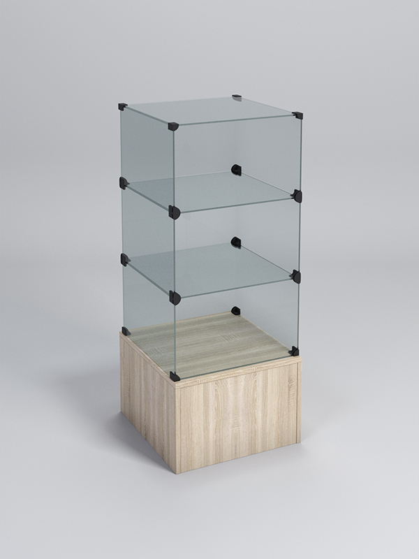 Прилавок КУБ №4 (без стеклянных дверок, передняя стенка - стекло), Дуб Сонома