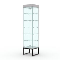 Витрина стеклянная ЛОФТ СТИЛЬ ПОДИУМ №510-Ф (с дверкой, задняя стенка - стекло), Серый