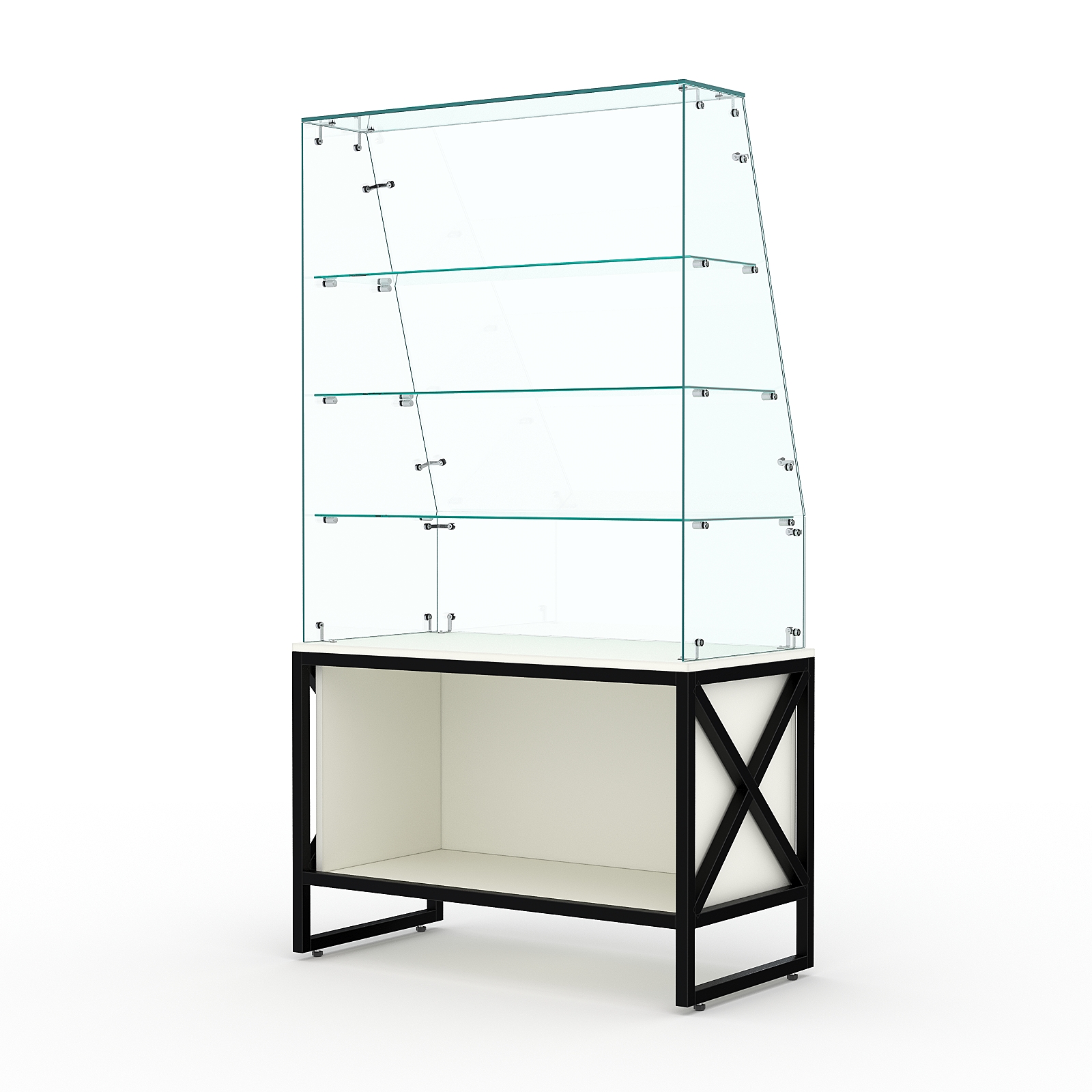 Торговый стеклянный прилавок ЛОФТ СТИЛЬ №15 (без дверок), Белый