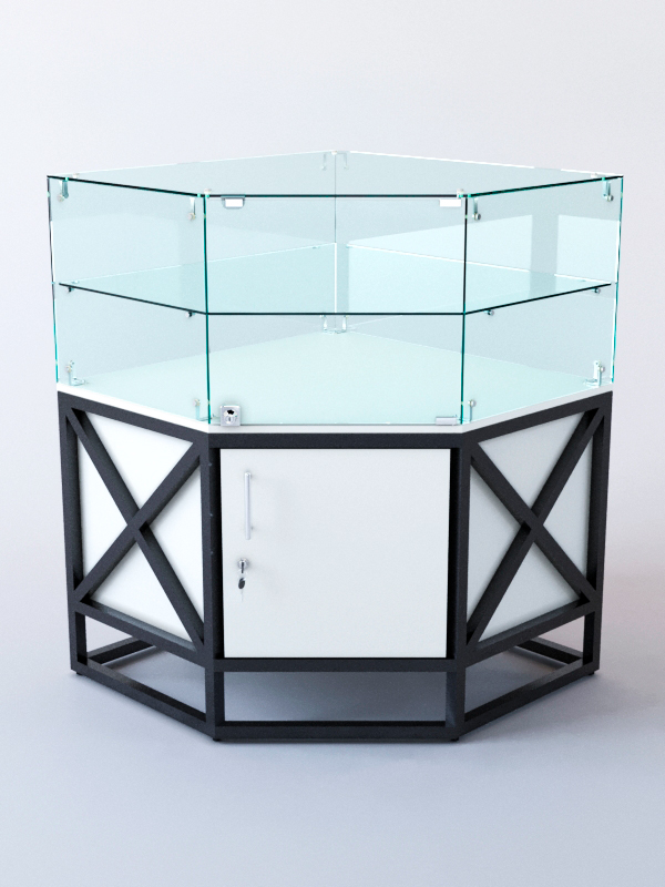 Прилавок угловой ЛОФТ СТИЛЬ №104 пятигранный (с дверками), Белый (с белой кромкой)