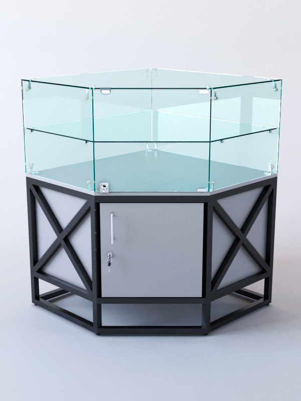 Прилавок угловой ЛОФТ СТИЛЬ №104 пятигранный (с дверками), Серый