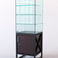 Витрина стеклянная ЛОФТ СТИЛЬ островная №306 (с дверкой, фасад - стекло), Дуб Венге