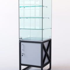 Витрина стеклянная ЛОФТ СТИЛЬ островная №306 (с дверкой, фасад - стекло), Серый