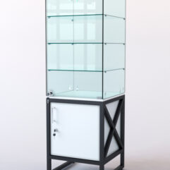 Витрина стеклянная ЛОФТ СТИЛЬ островная №326 (с дверкой, фасад -стекло), Белый