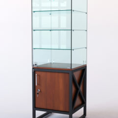Витрина стеклянная ЛОФТ СТИЛЬ островная №326 (с дверкой, фасад -стекло), Орех