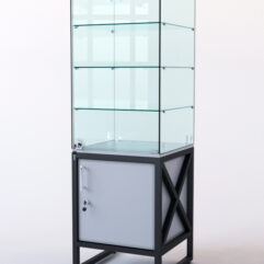 Витрина стеклянная ЛОФТ СТИЛЬ островная №326 (с дверкой, фасад -стекло), Серый