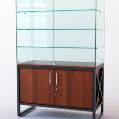 Витрина стеклянная ЛОФТ СТИЛЬ островная №301 (с дверками, фасад - стекло), Орех