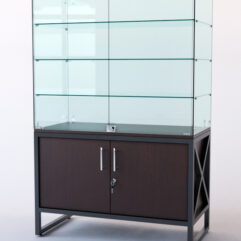Витрина стеклянная ЛОФТ СТИЛЬ островная №321 (с дверками, фасад - стекло), Дуб Венге