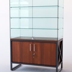Витрина стеклянная ЛОФТ СТИЛЬ островная №321 (с дверками, фасад - стекло), Орех