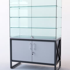 Витрина стеклянная ЛОФТ СТИЛЬ островная №321 (с дверками, фасад - стекло), Серый