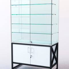 Витрина стеклянная ЛОФТ СТИЛЬ островная №304 (с дверками, фасад - стекло), Белый