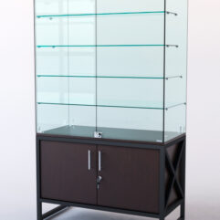 Витрина стеклянная ЛОФТ СТИЛЬ островная №304 (с дверками, фасад - стекло), Дуб Венге