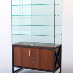 Витрина стеклянная ЛОФТ СТИЛЬ островная №304 (с дверками, фасад - стекло), Орех
