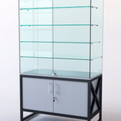Витрина стеклянная ЛОФТ СТИЛЬ островная №304 (с дверками, фасад - стекло), Серый