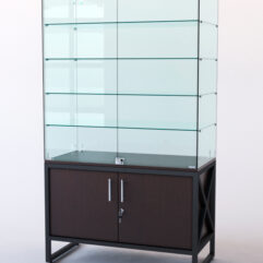 Витрина стеклянная ЛОФТ СТИЛЬ островная №324 (с дверками, фасад - стекло), Дуб Венге