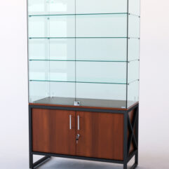 Витрина стеклянная ЛОФТ СТИЛЬ островная №324 (с дверками, фасад - стекло), Орех