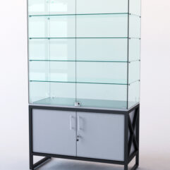 Витрина стеклянная ЛОФТ СТИЛЬ островная №324 (с дверками, фасад - стекло), Серый