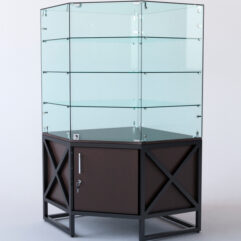 Витрина стеклянная ЛОФТ СТИЛЬ островная №302 (с дверкой, фасад - стекло), Дуб Венге