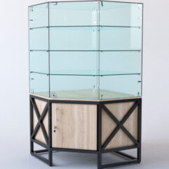 Витрина стеклянная ЛОФТ СТИЛЬ островная №302 (с дверкой, фасад - стекло), Дуб Сонома