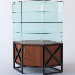 Витрина стеклянная ЛОФТ СТИЛЬ островная №302 (с дверкой, фасад - стекло), Орех