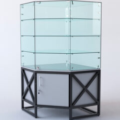 Витрина стеклянная ЛОФТ СТИЛЬ островная №302 (с дверкой, фасад - стекло), Серый