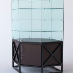 Витрина стеклянная ЛОФТ СТИЛЬ островная №307 (с дверкой, фасад стекло), Дуб Венге