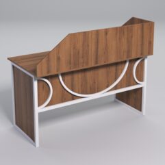 Стол рабочий офисный С-03 с экраном СТРОНГ в стиле ЛОФТ декор №1, Орех + металлический каркас Белый