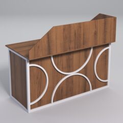 Стол рабочий офисный С-03А с экраном СТРОНГ в стиле ЛОФТ декор №1, Орех + металлический каркас Белый