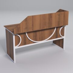 Стол рабочий офисный С-04 с экраном СТРОНГ в стиле ЛОФТ декор №1, Орех + металлический каркас Белый