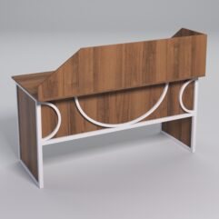 Стол рабочий офисный С-04А с экраном СТРОНГ в стиле ЛОФТ декор №1, Орех + металлический каркас Белый