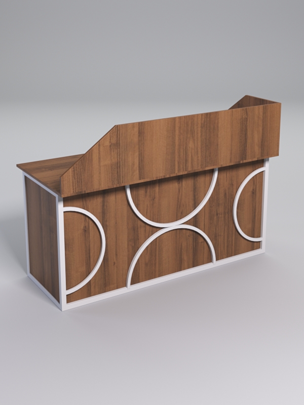 Стол рабочий офисный С-05А с экраном СТРОНГ в стиле ЛОФТ декор №1, Орех + металлический каркас Белый