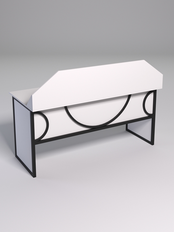 Стол рабочий офисный С-05-1 с экраном СТРОНГ в стиле ЛОФТ декор №1, Белый