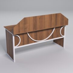 Стол рабочий офисный С-05-1 с экраном СТРОНГ в стиле ЛОФТ декор №1, Орех + металлический каркас Белый