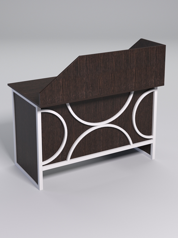 Стол однотумбовый офисный С-06 (левосторонний) с экраном СТРОНГ в стиле ЛОФТ декор №1, Дуб Венге + металлический каркас Белый