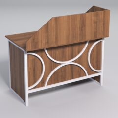 Стол однотумбовый офисный С-06 (левосторонний) с экраном СТРОНГ в стиле ЛОФТ декор №1, Орех + металлический каркас Белый