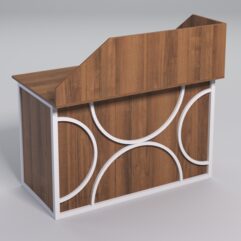 Стол однотумбовый офисный С-06А (левосторонний) с экраном СТРОНГ в стиле ЛОФТ декор №1, Орех + металлический каркас Белый