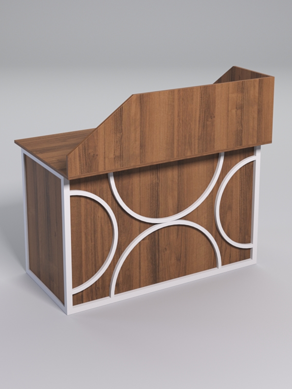 Стол однотумбовый офисный С-06А (правосторонний) с экраном СТРОНГ в стиле ЛОФТ декор №1, Орех + металлический каркас Белый