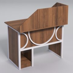 Стол для компьютера СК-32 с экраном СТРОНГ в стиле ЛОФТ декор №1, Орех + металлический каркас Белый